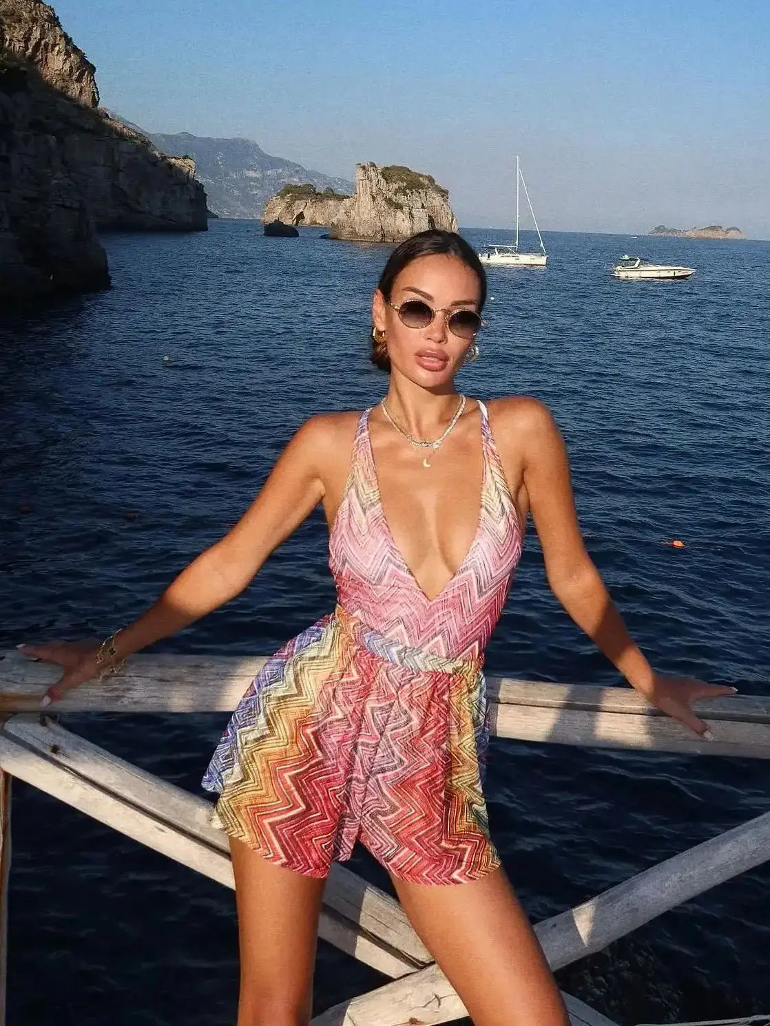 Baddräkt Dam V-ringad med Shorts i Snabbtorkande Material 2