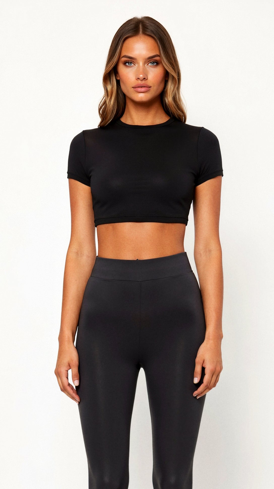 Dam Crop Top Stretchmaterial Minimalistisk Design 0