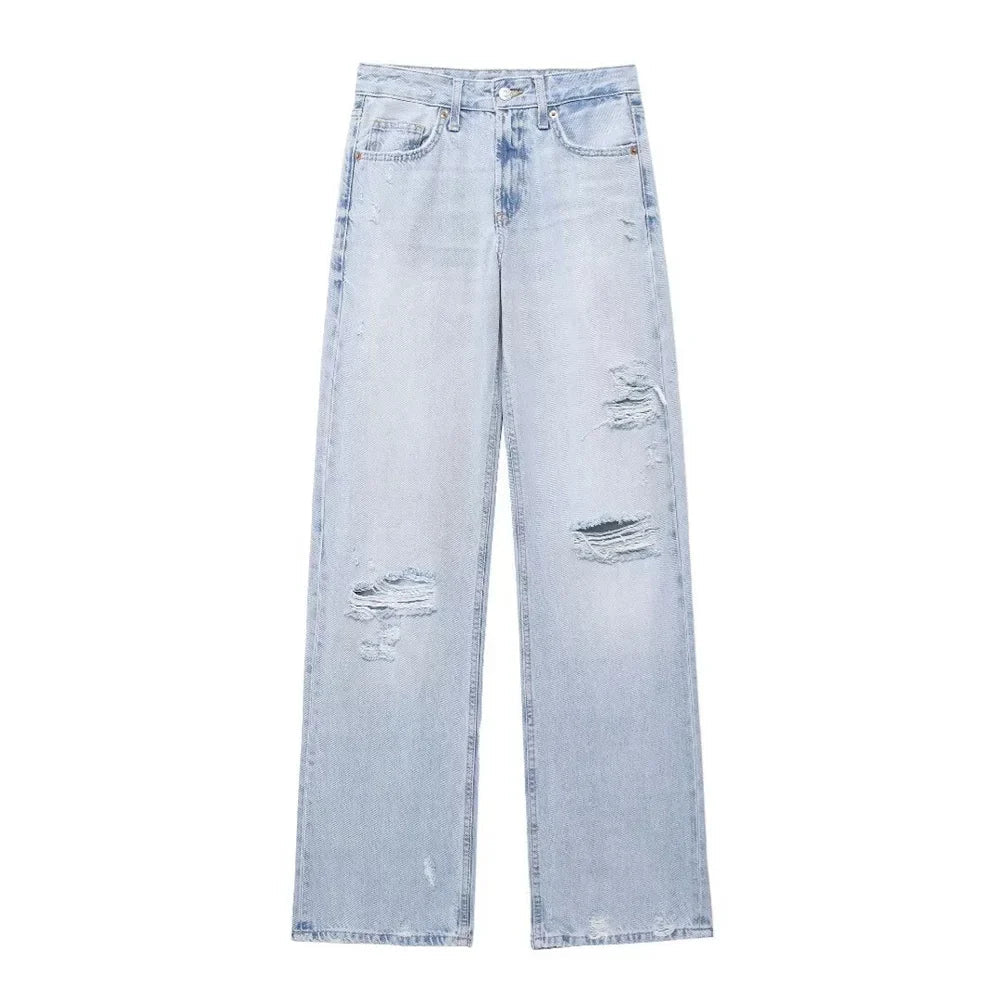 Dam Slim Fit Jeans Bomull Ljusblå Distressed 1