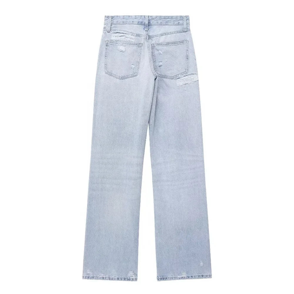 Dam Slim Fit Jeans Bomull Ljusblå Distressed 2