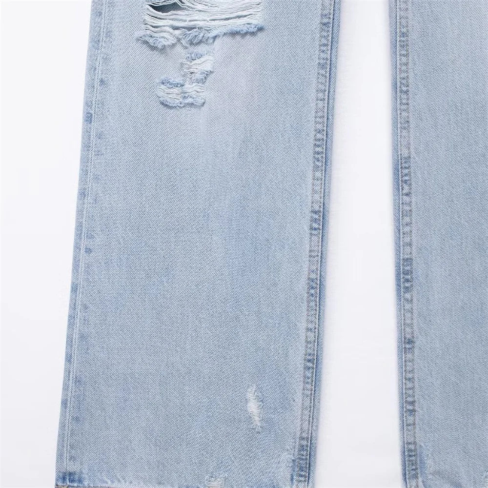 Dam Slim Fit Jeans Bomull Ljusblå Distressed 5