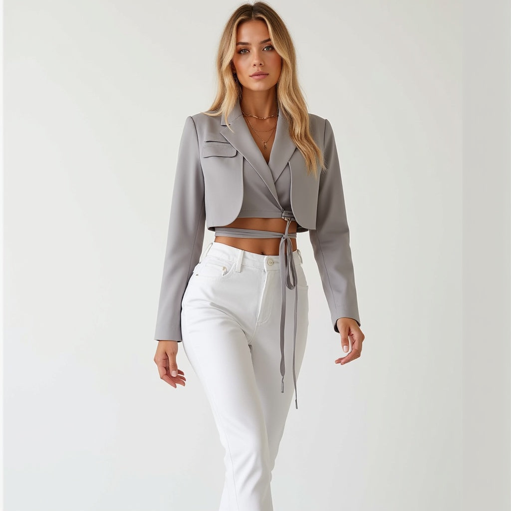 Kvinnors Cropped Blazer Polyester 3