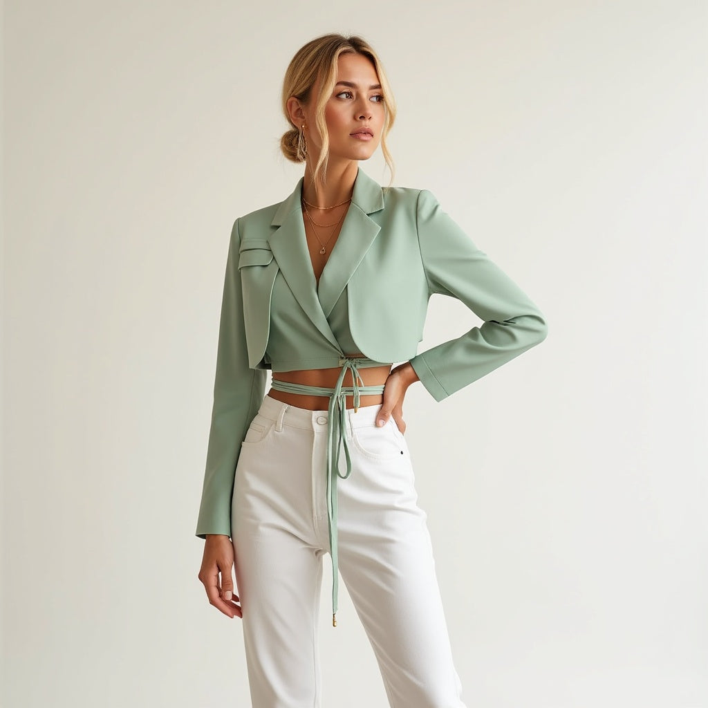 Kvinnors Cropped Blazer Polyester 4
