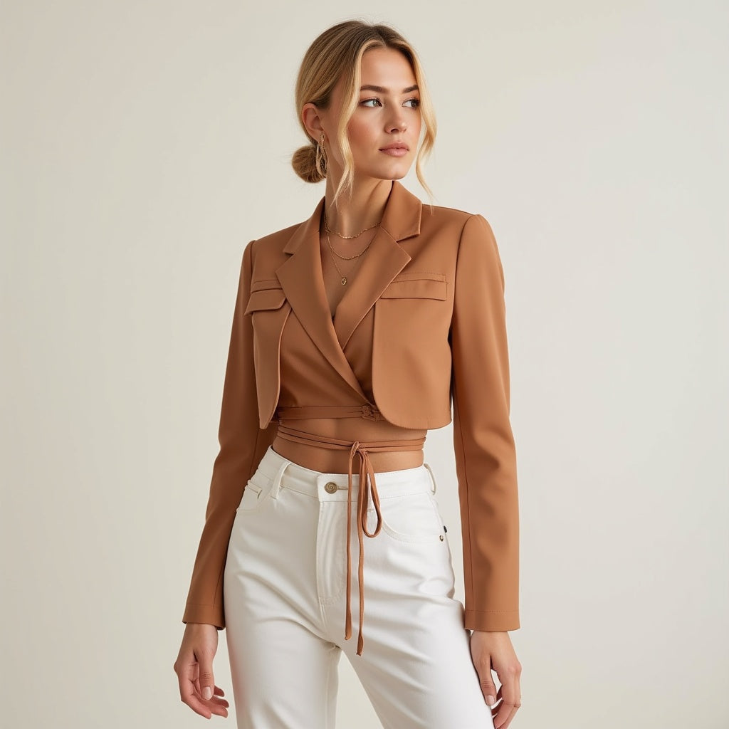 Kvinnors Cropped Blazer Polyester 7