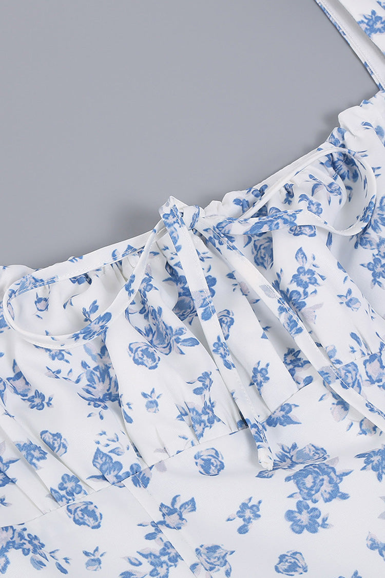 Kvinnors Midi Klänning Blommig Polyester med Puffärmar 4