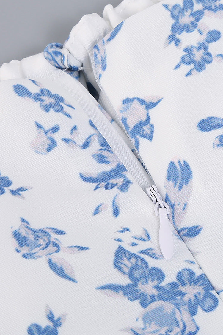 Kvinnors Midi Klänning Blommig Polyester med Puffärmar 5