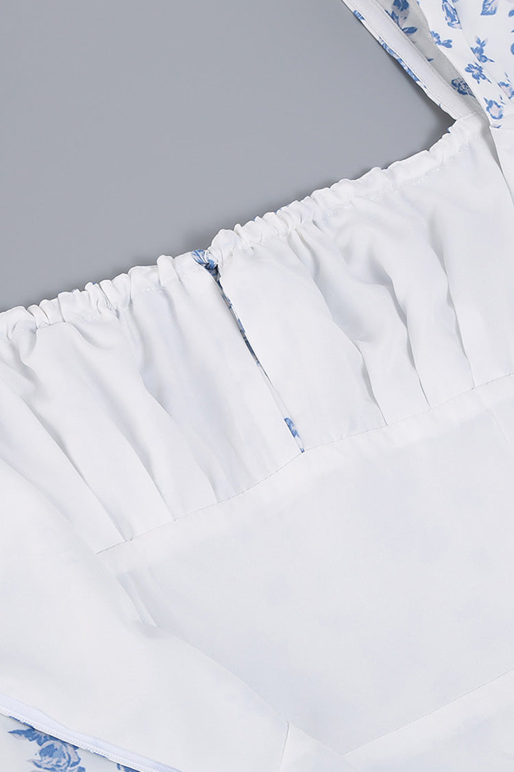 Kvinnors Midi Klänning Blommig Polyester med Puffärmar 6