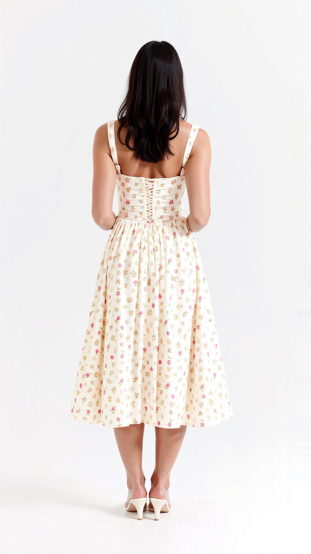 Kvinnors Midi Klänning Bomull Blommönster 1