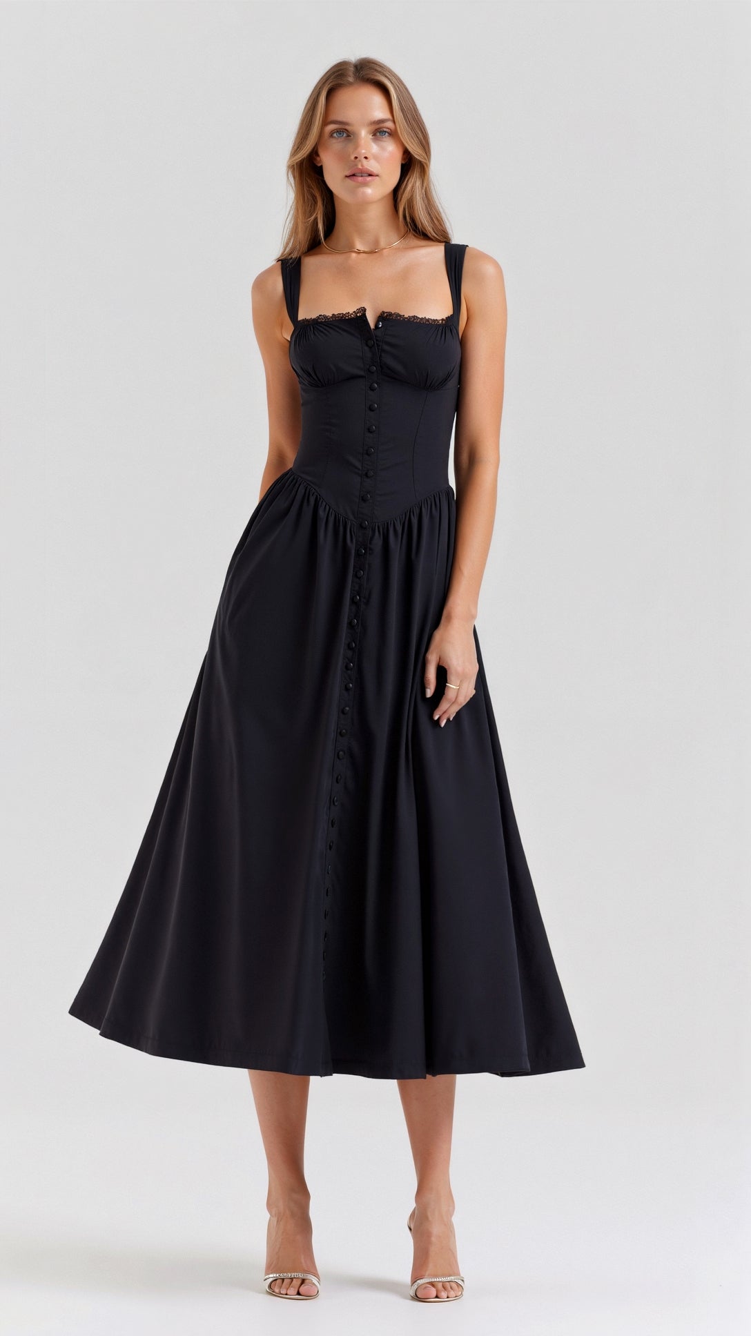 Kvinnors Midi Klänning Bomull Blommönster 3