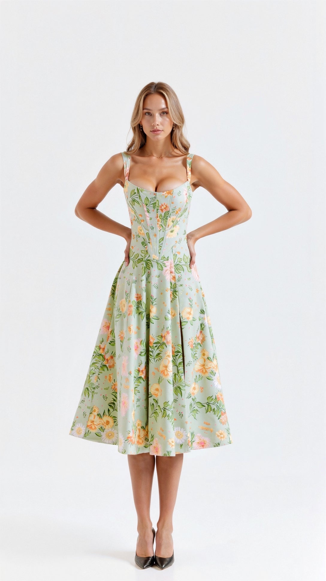 Kvinnors Midi Klänning Jacquard Blommönster Off-Shoulder 3