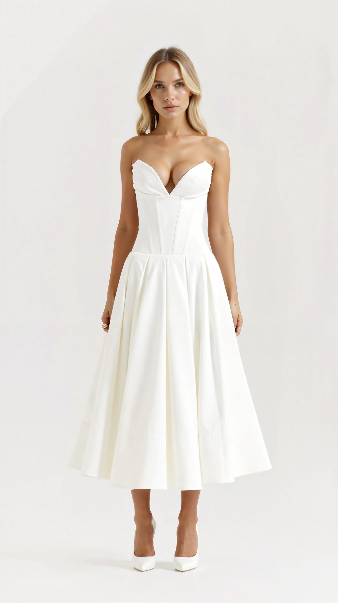 Kvinnors Midi Klänning Polyester Utan Axelband 9