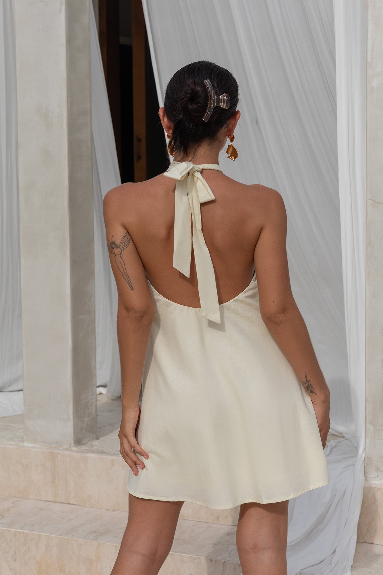 Kvinnors Mini Klänning Halterneck Bomull 1