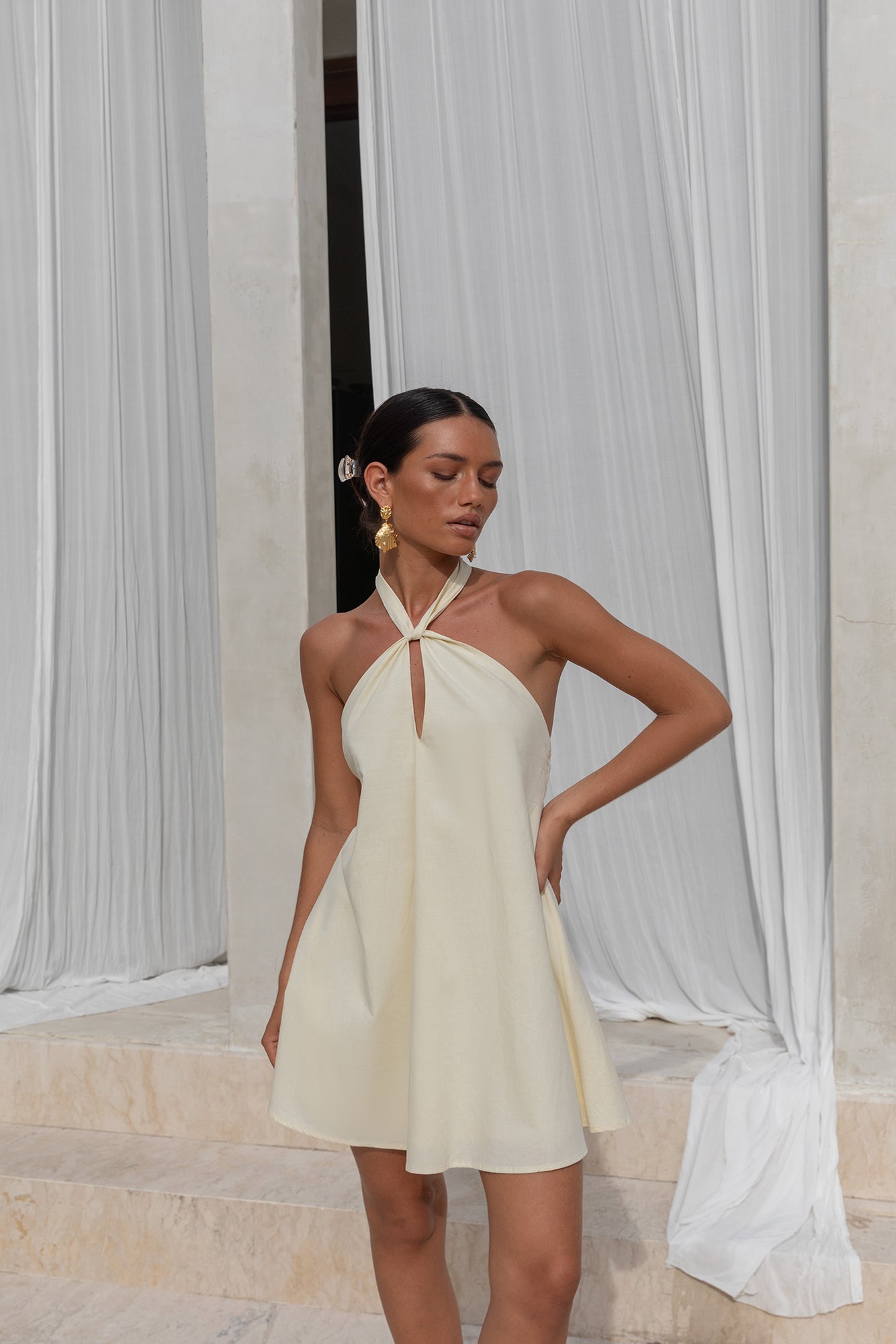 Kvinnors Mini Klänning Halterneck Bomull 2