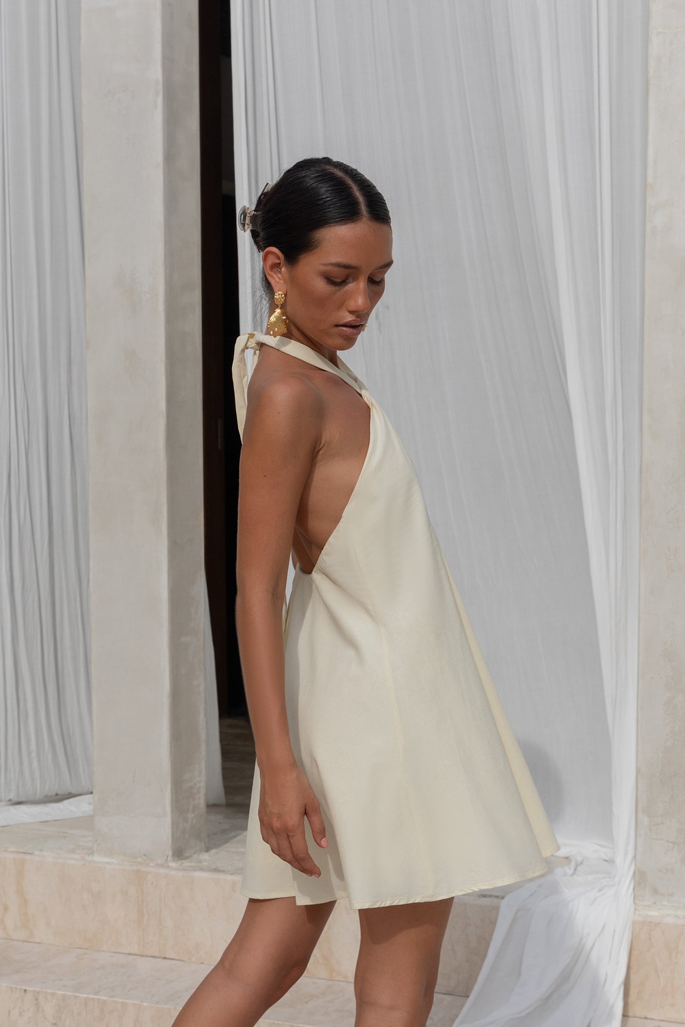 Kvinnors Mini Klänning Halterneck Bomull 6