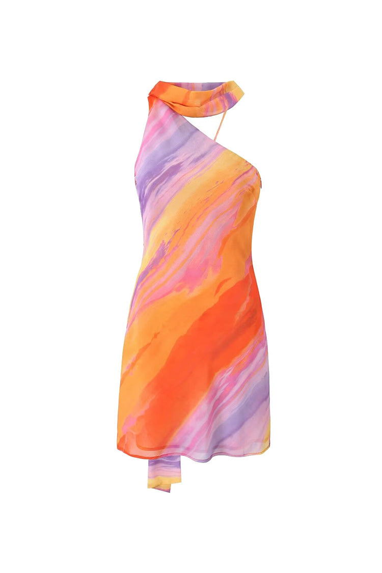 Kvinnors Mini Klänning Polyester Elastan Halterneck Ombré 0