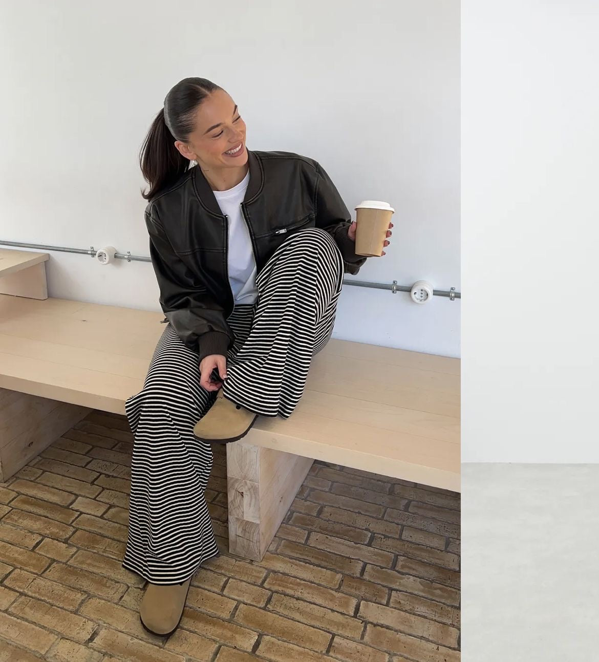 Dam Byxor Polyester Randig Elegant Passform 5