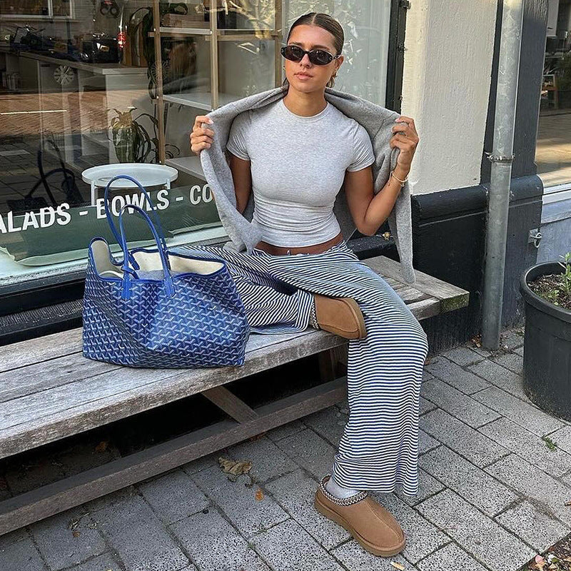 Dam Byxor Polyester Randig Elegant Passform 7