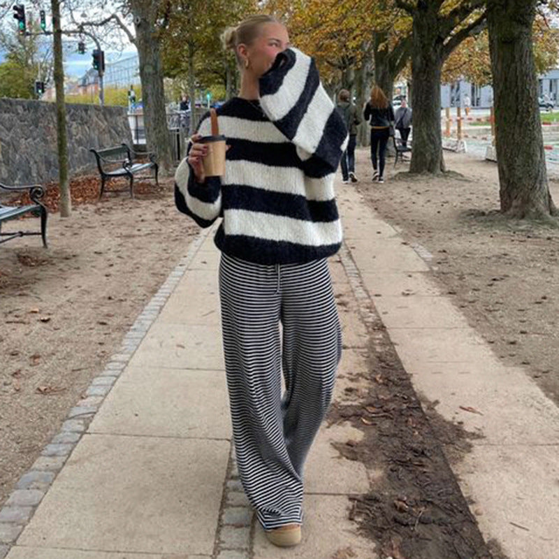 Dam Byxor Polyester Randig Elegant Passform 9