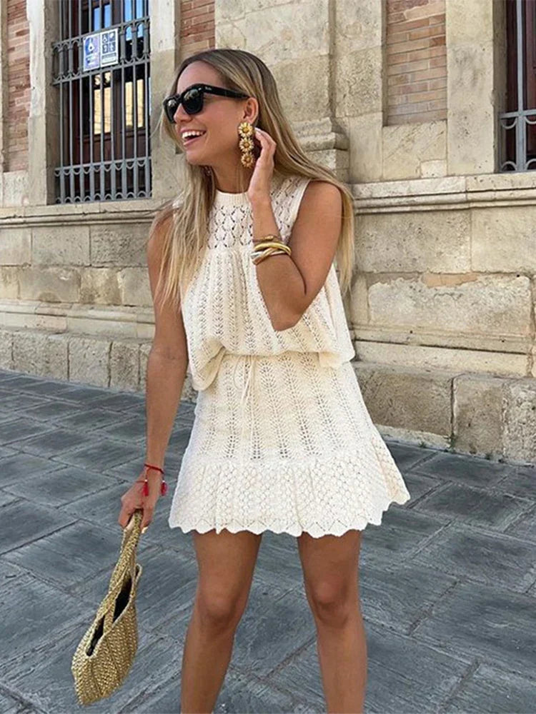 Dam Loungewear Set 100% Bomull Virkad Design 1