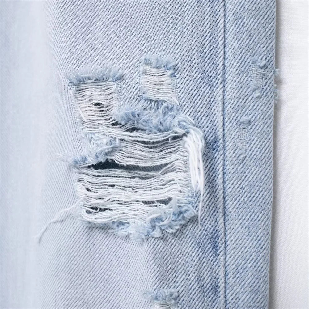 Dam Slim Fit Jeans Bomull Ljusblå Distressed 4