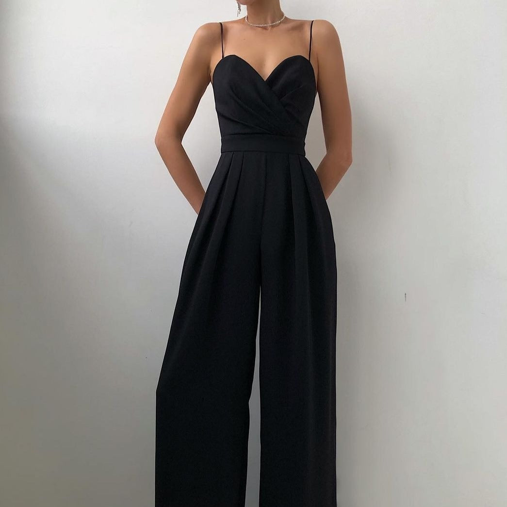 Dam Jumpsuit Bomullsmix Lång Spaghetti Band Avslappnad 5