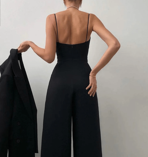 Dam Jumpsuit Bomullsmix Lång Spaghetti Band Avslappnad 6