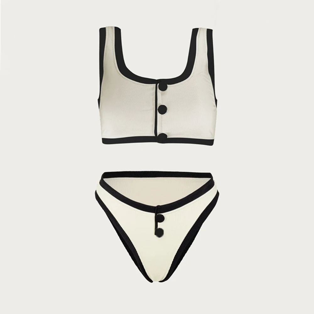 Damernas Högmidjade Bikini Set Nylon-Spandex 4