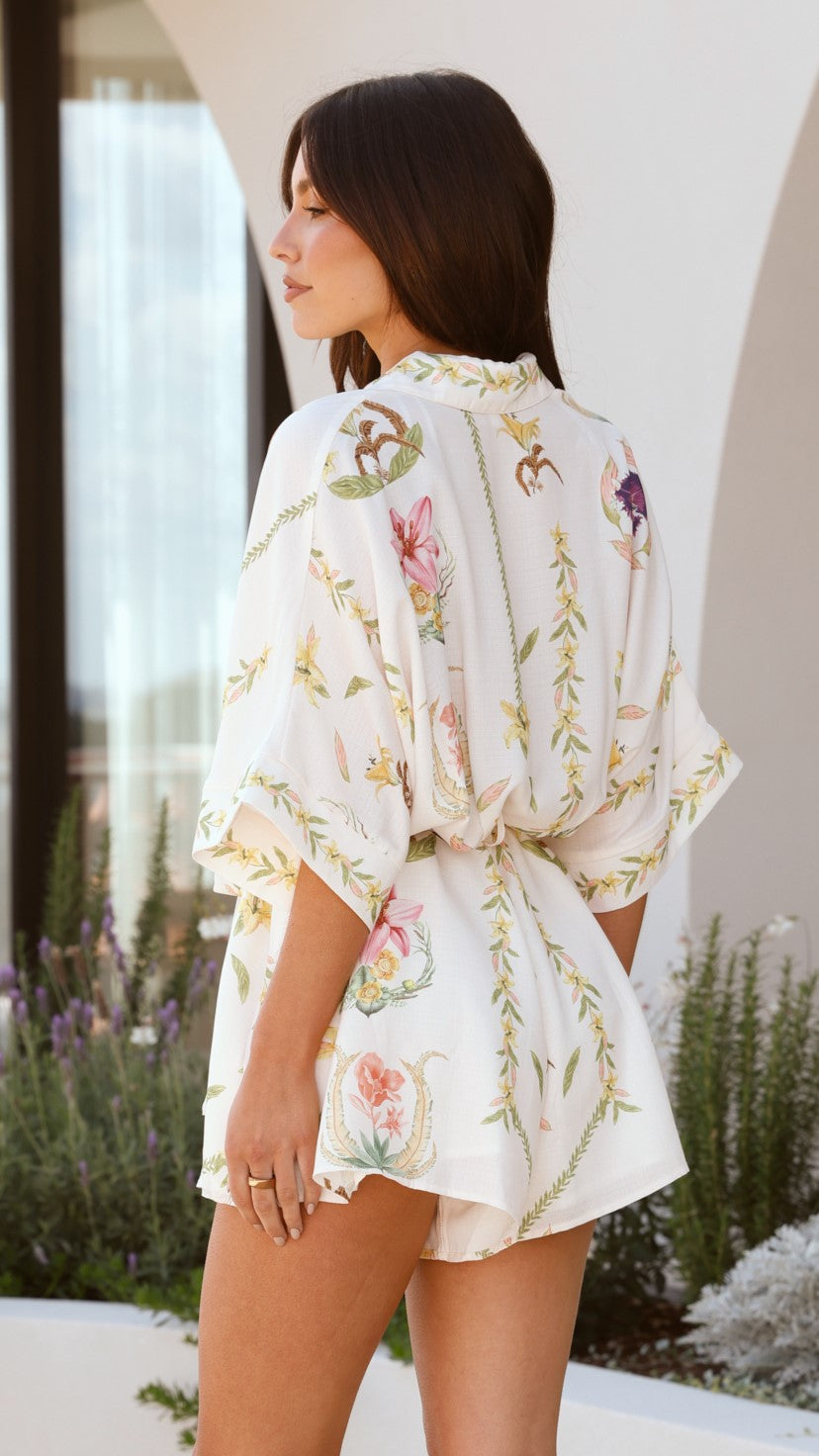 Dams Playsuit Blommönster Polyester Linne 1