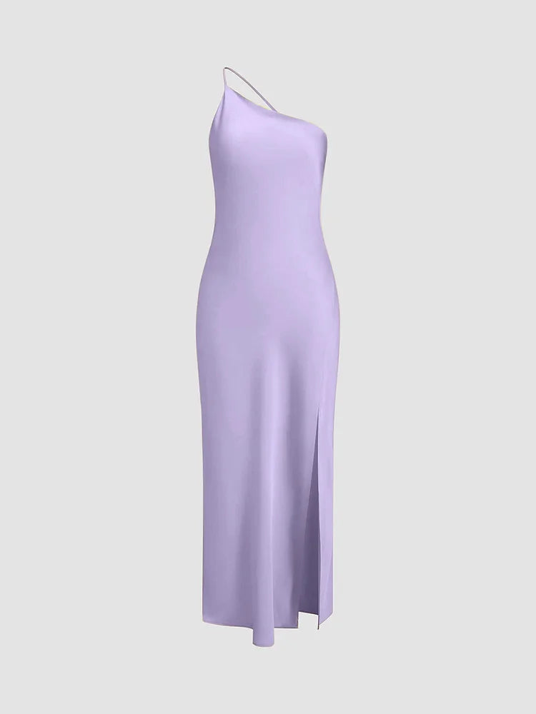 Lång Klänning Dam Satin Öppen Rygg med Slits 6