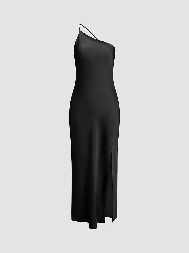 Lång Klänning Dam Satin Öppen Rygg med Slits 7