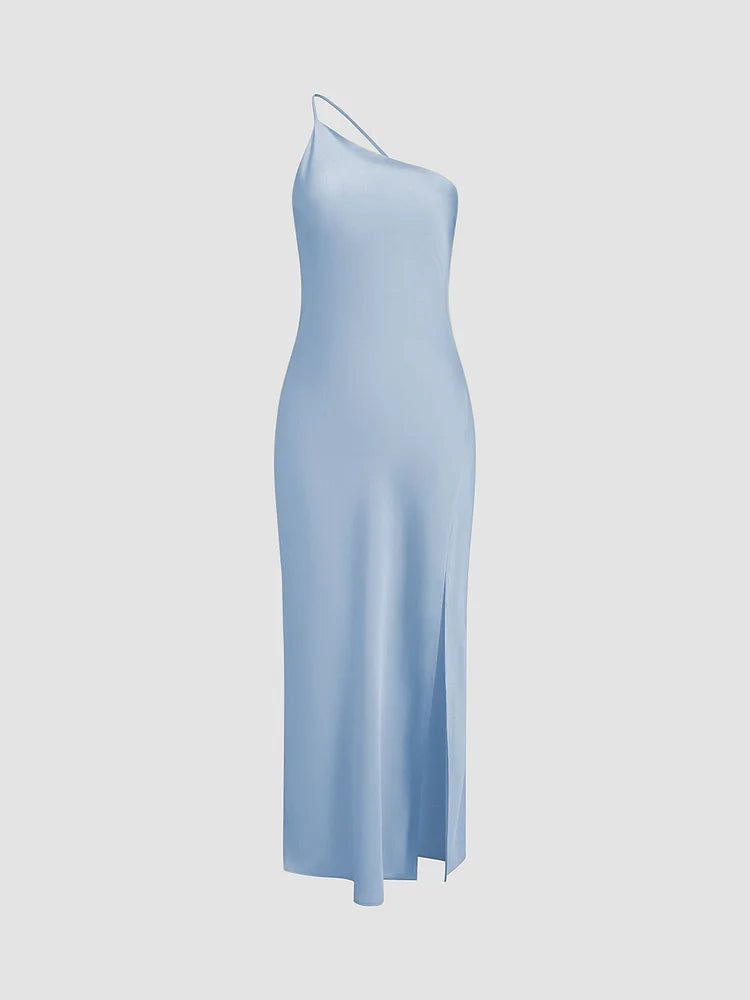 Lång Klänning Dam Satin Öppen Rygg med Slits 8