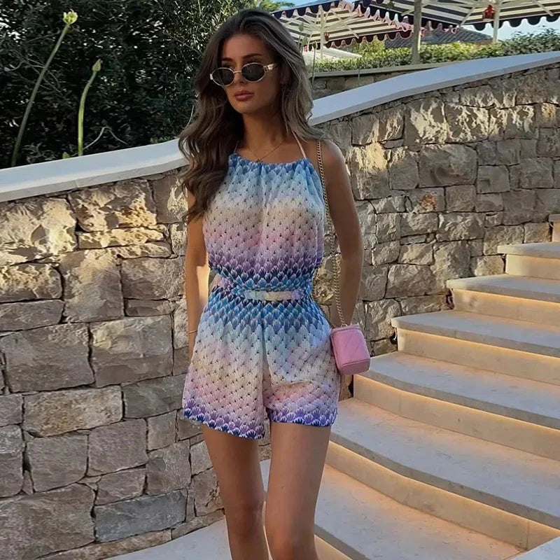 Kvinnors Halterneck Playsuit Lättväv Tyg Gradientdesign 6