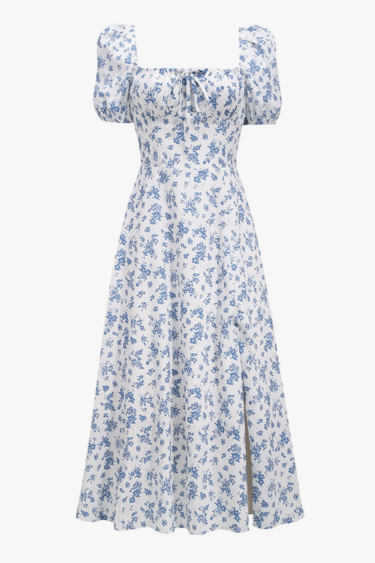 Kvinnors Midi Klänning Blommig Polyester med Puffärmar 2