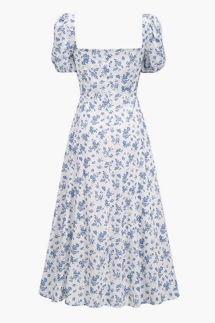 Kvinnors Midi Klänning Blommig Polyester med Puffärmar 3