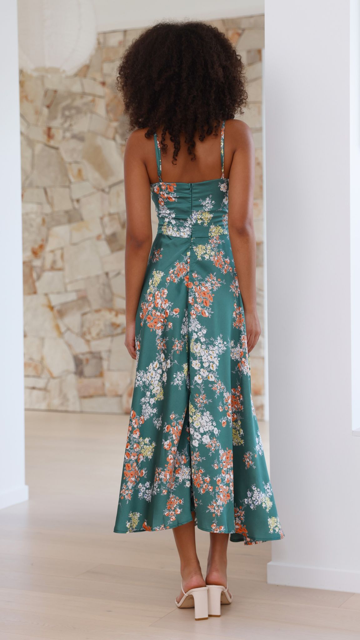 Kvinnors Midi Klänning Polyester Blommig Grön Med Slits 3