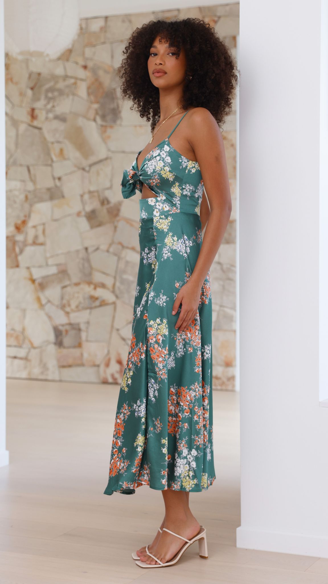 Kvinnors Midi Klänning Polyester Blommig Grön Med Slits 5