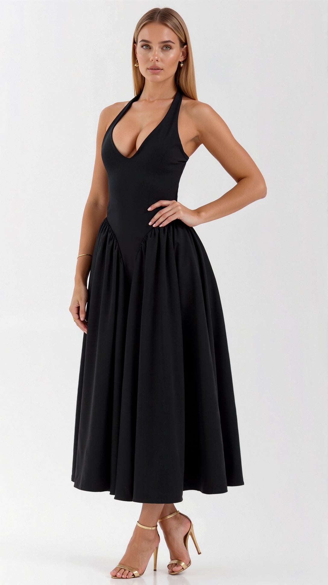 Kvinnors Midi Klänning Polyester Halterneck 0