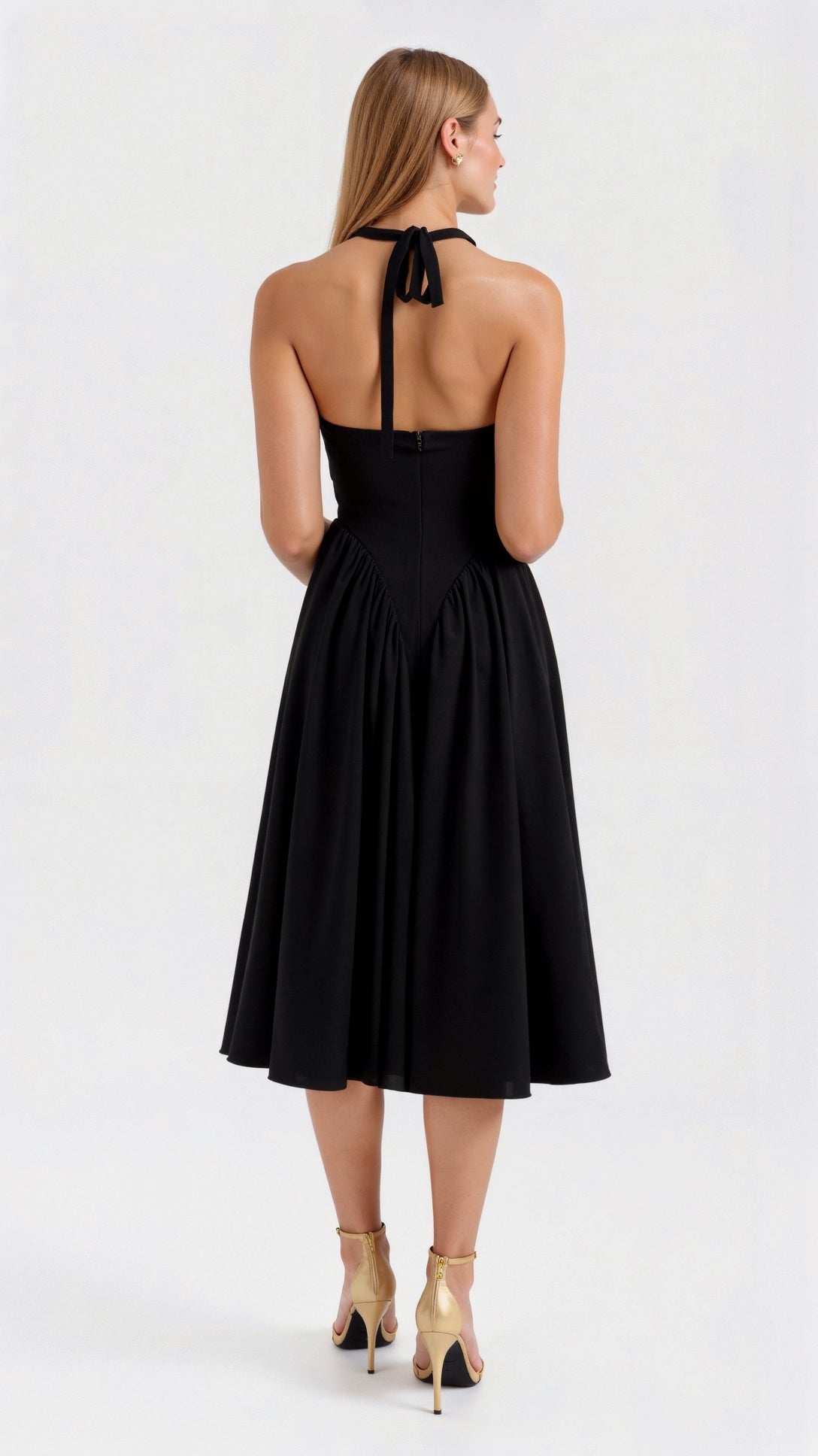Kvinnors Midi Klänning Polyester Halterneck 1