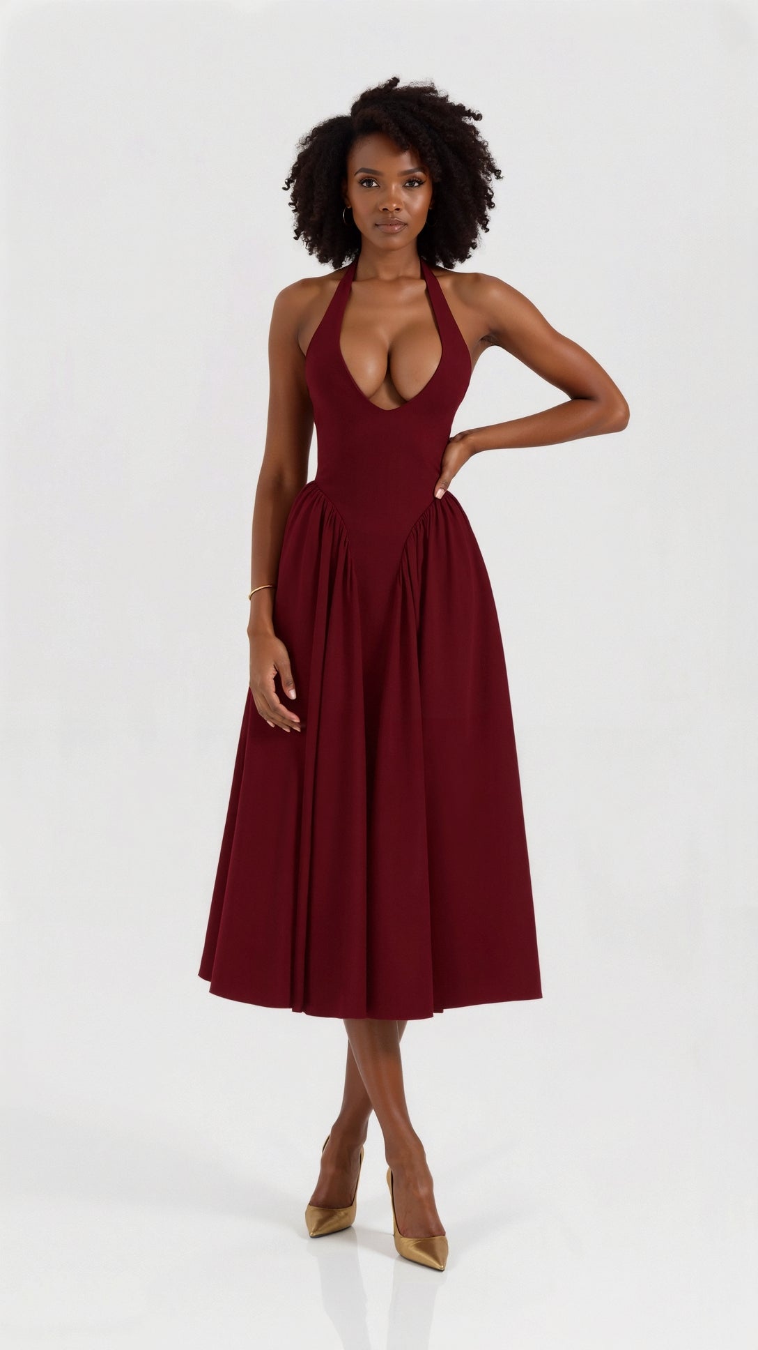 Kvinnors Midi Klänning Polyester Halterneck 2