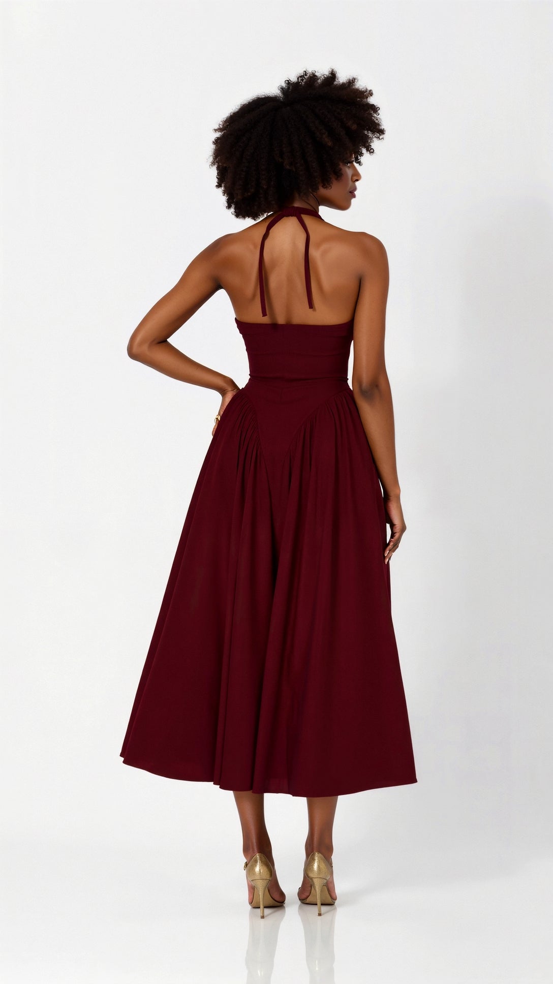 Kvinnors Midi Klänning Polyester Halterneck 3