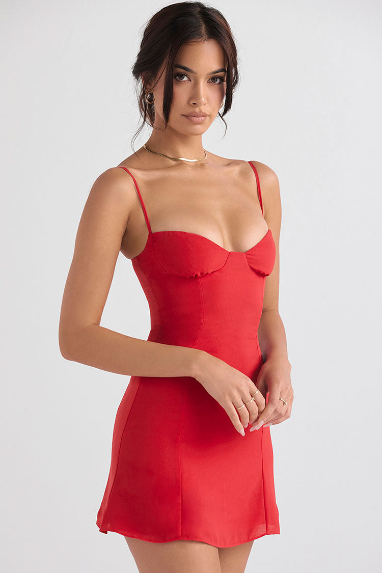 Kvinnors Mini Klänning Jersey Röd U-ringning Slim Fit 2