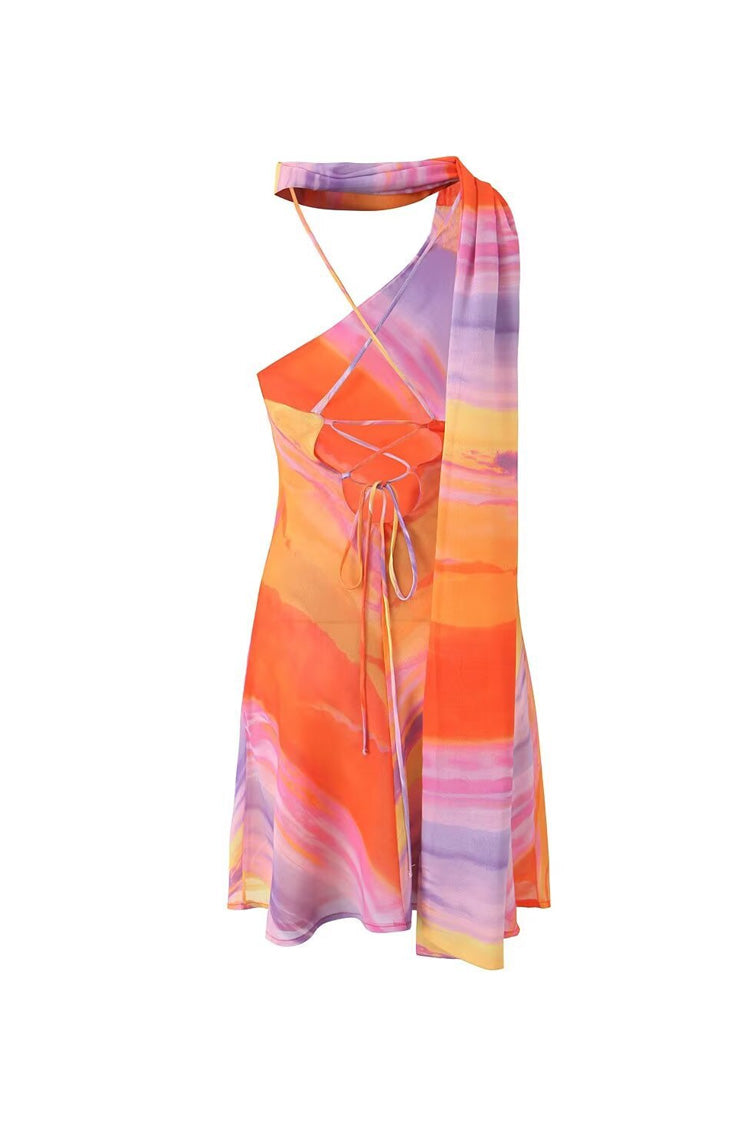 Kvinnors Mini Klänning Polyester Elastan Halterneck Ombré 1