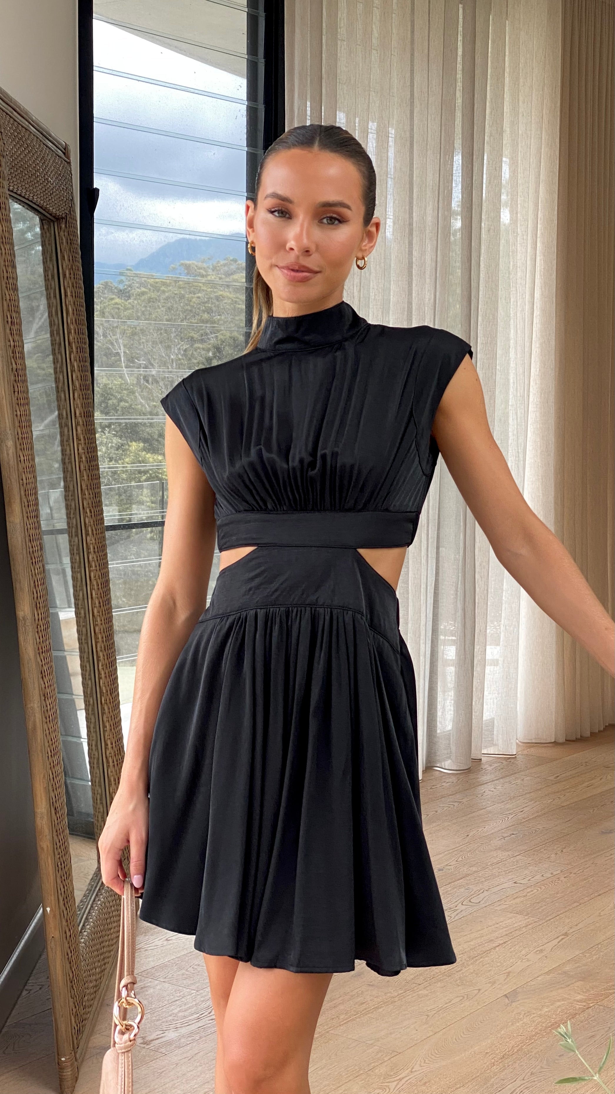 Kvinnors Mini Klänning Polyester Rayon Hög Hals Ärmlös Elegant 0