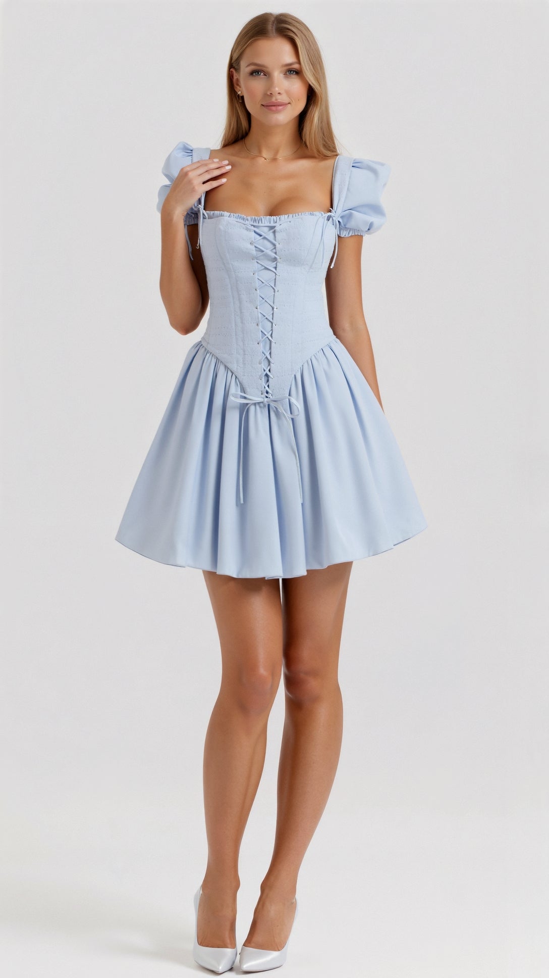Kvinnors Mini Klänning Polyester och Spandex med Bustier Stil och Puffärmar 0
