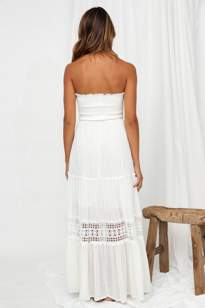 Kvinnors Vit Maxiklänning Rayon Strapless Lång Klänning 6