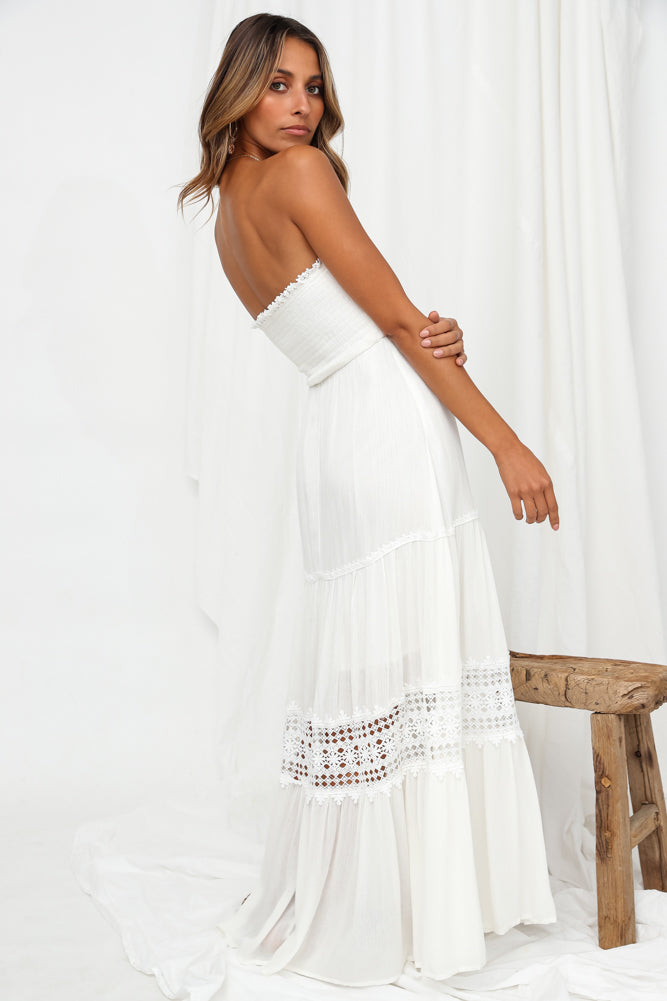 Kvinnors Vit Maxiklänning Rayon Strapless Lång Klänning 7