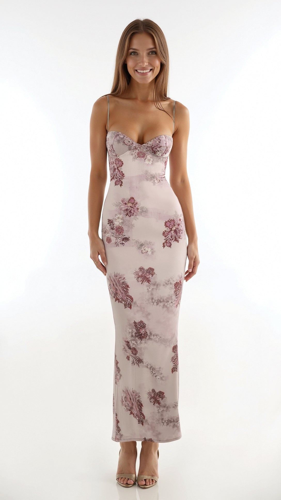 Maxiklänning Dam Chiffong med Bustier Stil och Blommönster - Långa Klänningar för Sommar 0