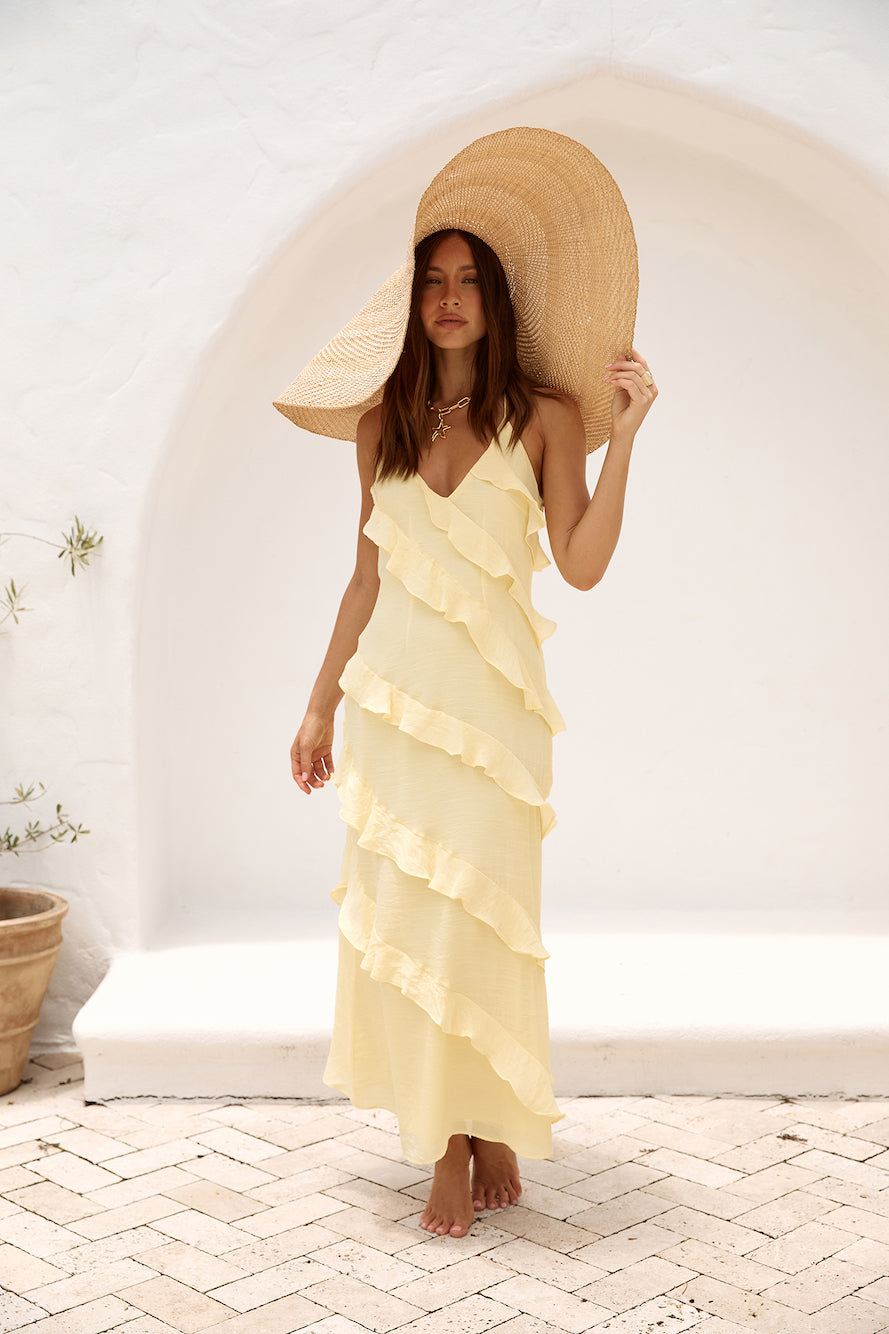 Maxiklänning Dam Polyester Halterneck med Ruffle Design för Sommarfester 3