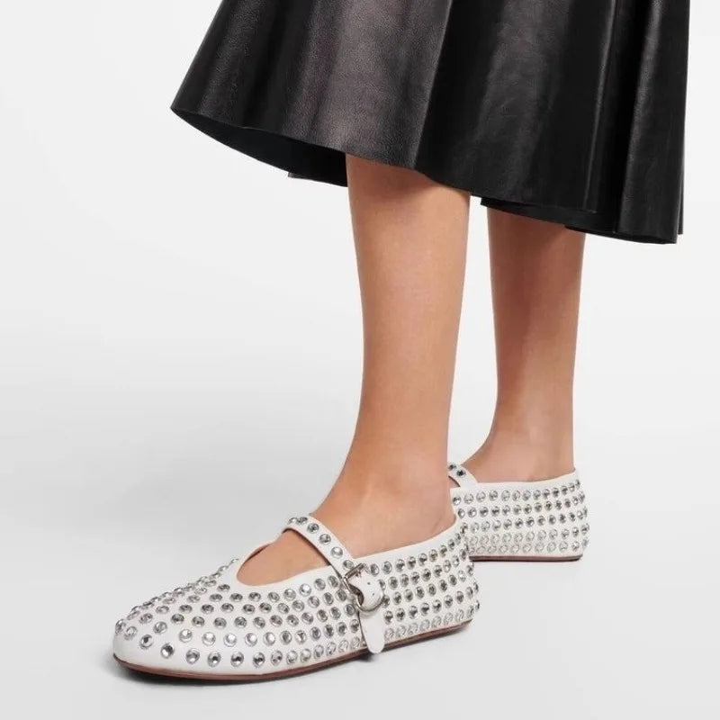 Dam Ballerina Skor Syntetiskt Läder Spetsig Tå Platt Sula 2