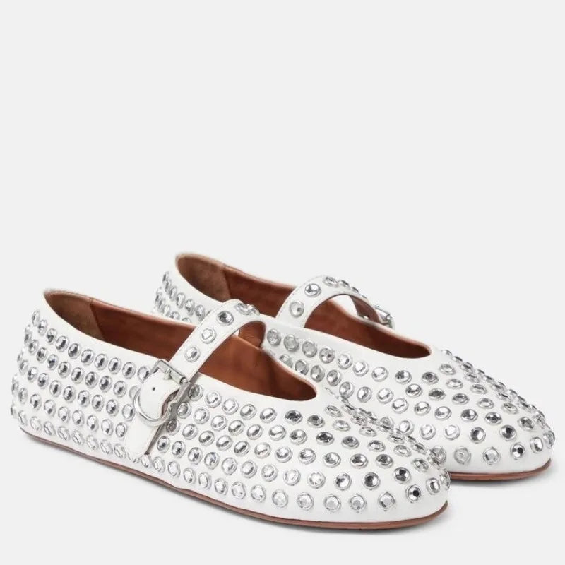 Dam Ballerina Skor Syntetiskt Läder Spetsig Tå Platt Sula 3